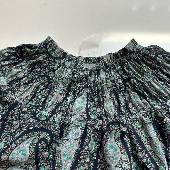 J. Crew Green and Gray Smocked Long Sleeve Blouse - Picture 2 of 7